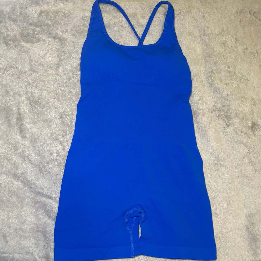 Aurola Cobalt Blue Seamless Athletic Romper Bodysuit